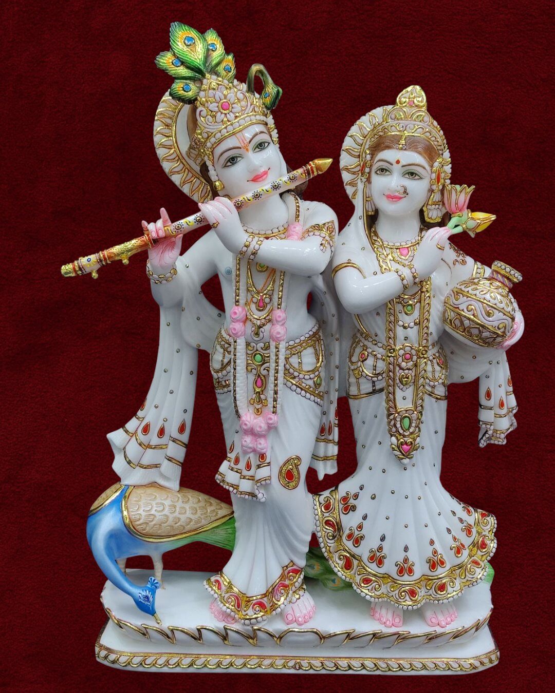 Sacred Marble Radha Krishna Union - Divine Couple Moorti Traditional Hindu God Moorti Premium Art